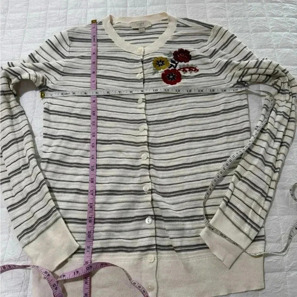 LOFT embroidered striped light cardigan, size Small - Picture 2 of 4